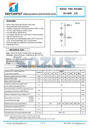 RGP20KA datasheet - SINTERED GLASS PASSIVATED JUNCTION FAST RECOVERY RECTIFIER