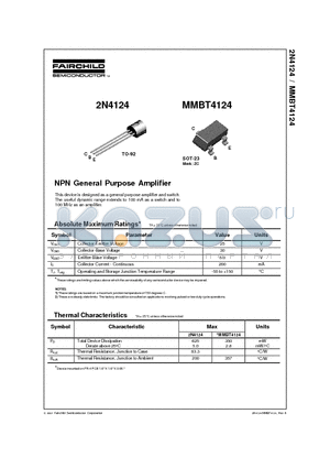 MMBT4124 datasheet - NPN General Purpose Amplifier