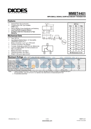 MMBT4401_1 datasheet - NPN SMALL SIGNAL SURFACE MOUNT TRANSISTOR