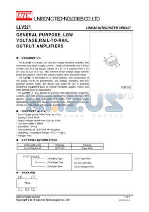 LLV321G-AL5-R datasheet - GENERAL PURPOSE, LOW VOLTAGE,RAIL-TO-RAIL OUTPUT AMPLIFIERS