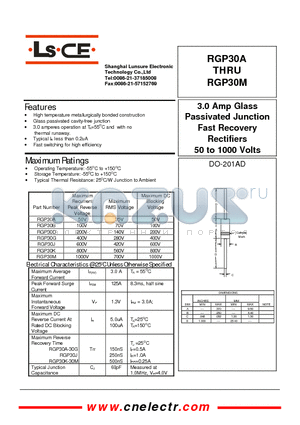 RGP30J datasheet - 3.0Amp glass passivated junction fast recovery rectifiers 50to1000 volts