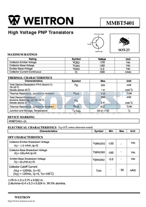 MMBT5401 datasheet - High Voltage PNP Transistors