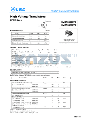MMBT5550LT1 datasheet - High Voltage Transistors(NPN Silicon)