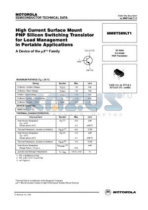 MMBT589LT1 datasheet - High Current Surface Mount PNP Silicon Switching Transistor