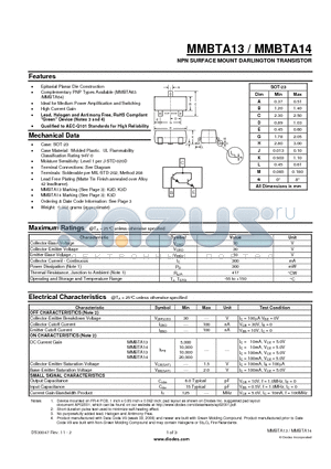 MMBTA13 datasheet - NPN SURFACE MOUNT DARLINGTON TRANSISTOR