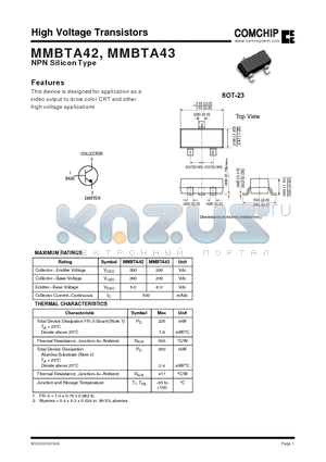 MMBTA42 datasheet - High Voltage Transistors