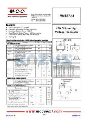 MMBTA42_08 datasheet - NPN Silicon High Voltage Transistor