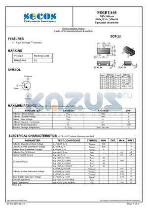 MMBTA44 datasheet - Epitaxial Transistor