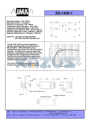 ZG-1435-1D datasheet - Operating Voltage = 125 / 250Vac Operating Current = 1.0 Ampere