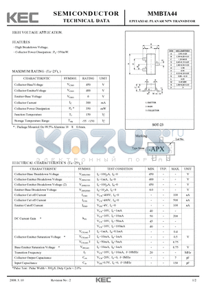 MMBTA44 datasheet - EPITAXIAL PLANAR NPN TRANSISTOR