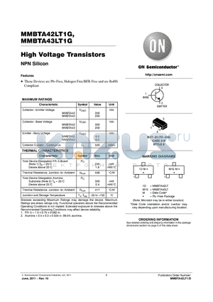 MMBTA42LT3G datasheet - High Voltage Transistors