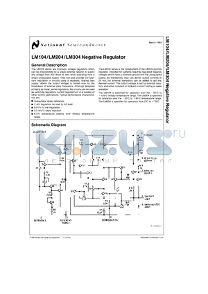 LM104H datasheet - Negative Regulator