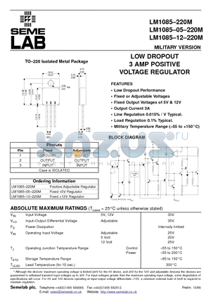 LM1085-12-220M datasheet - LOW DROPOUT 3 AMP POSITIVE
