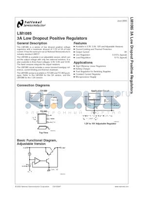 LM1085IS-ADJ datasheet - 3A Low Dropout Positive Regulators