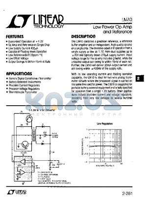 LM10CJ8 datasheet - Low Power Op Amp and Reference