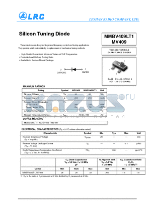 MMBV409LT1 datasheet - Silicon Tuning Diode