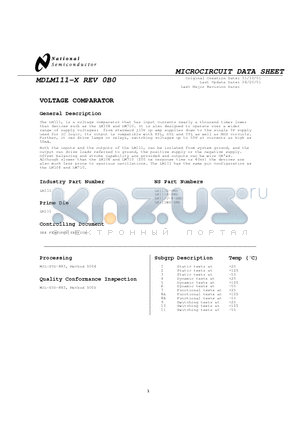 LM111 datasheet - VOLTAGE COMPARATOR