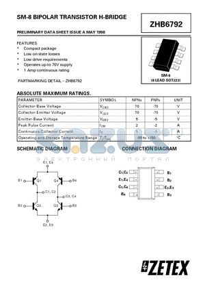 ZHB6792 datasheet - SM-8 BIPOLAR TRANSISTOR H-BRIDGE