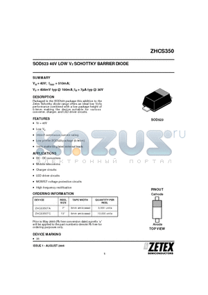 ZHCS350TC datasheet - SOD523 40V LOW VF SCHOTTKY BARRIER DIODE