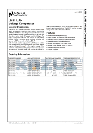 LM111JAN datasheet - Voltage Comparator