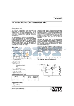 ZHCS400 datasheet - LED DRIVER SOLUTION FOR LCD BACKLIGHTING