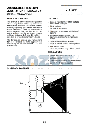 ZHT431C02 datasheet - ADJUSTABLE PRECISION ZENER SHUNT REGULATOR