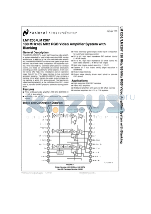 LM1205N datasheet - 130 MHz/85 MHz RGB Video Amplifier System with Blanking