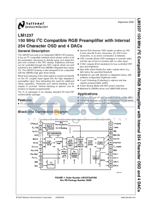 LM1237AAF/NA datasheet - 150 MHz I2C Compatible RGB Preamplifier with Internal 254 Character OSD and 4 DACs