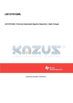 LM137HVH/883 datasheet - LM137HVQML 3-Terminal Adjustable Negative Regulators (High Voltage)