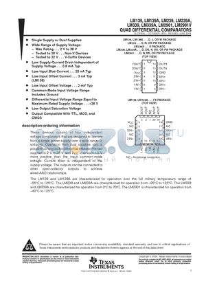 LM139FK datasheet - QUAD DIFFERENTIAL COMPARATORS