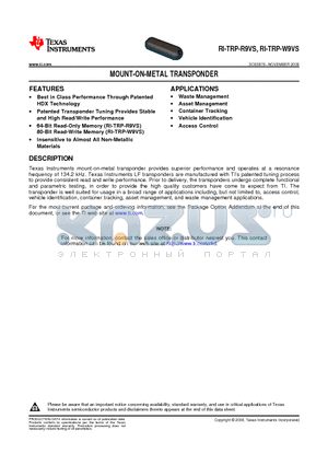 RI-TRP-W9VS datasheet - MOUNT-ON-METAL TRANSPONDER