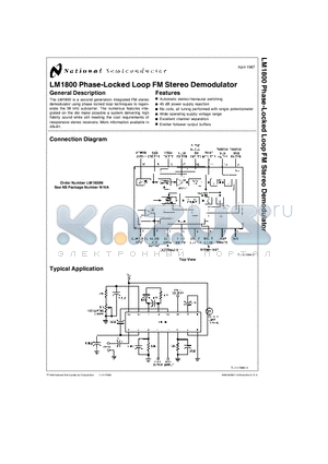 LM1800N datasheet - LM1800 Phase-Locked Loop FM Stereo Demodulator