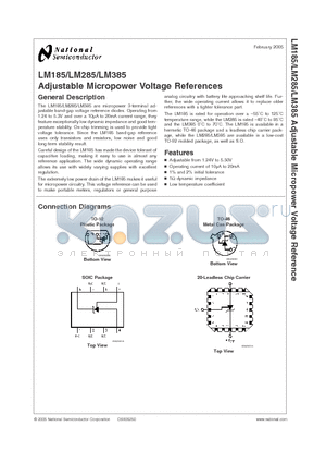 LM185BH datasheet - Adjustable Micropower Voltage References