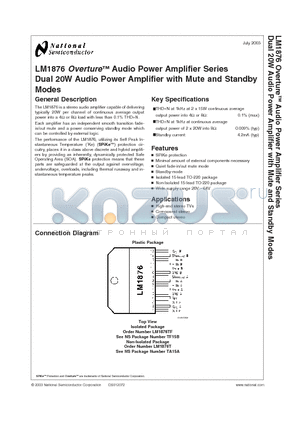 LM1876 datasheet - Dual 20W Audio Power Amplifier with Mute and Standby Modes