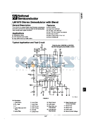 LM1870 datasheet - STEREO DEMODULATOR WITH BLEND