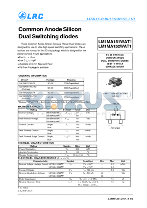 LM1MA151WAT1 datasheet - Common Anode Silicon Dual Switching diodes