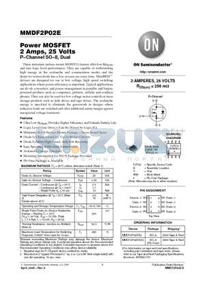 MMDF2P02E datasheet - Power MOSFET 2 Amps, 25 Volts P−Channel SO−8, Dual