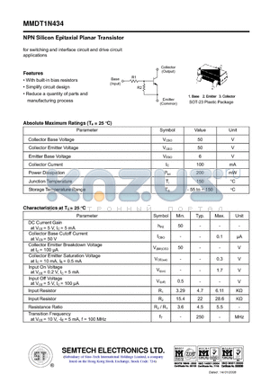 MMDT1N434 datasheet - NPN Silicon Epitaxial Planar Transistor
