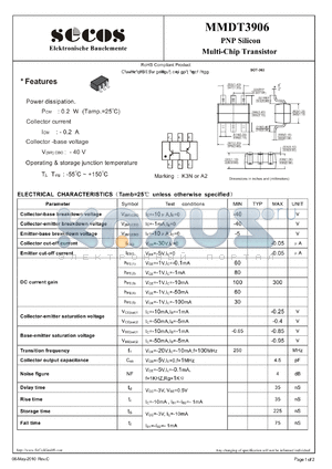 MMDT3906 datasheet - Multi-Chip Transistor