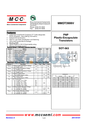 MMDT3906V datasheet - PNP Plastic-Encapsulate Transistors