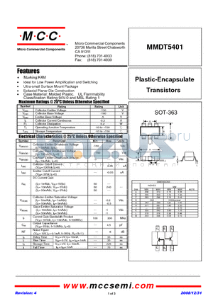 MMDT5401-TP datasheet - Plastic-Encapsulate Transistors