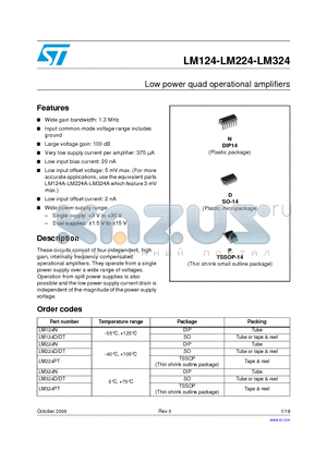 LM224PT datasheet - Low power quad operational amplifiers