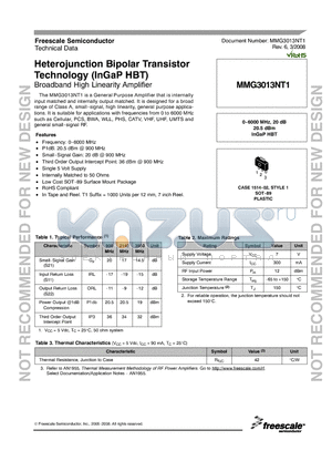 MMG3013NT1_08 datasheet - Heterojunction Bipolar Transistor Technology (InGaP HBT)