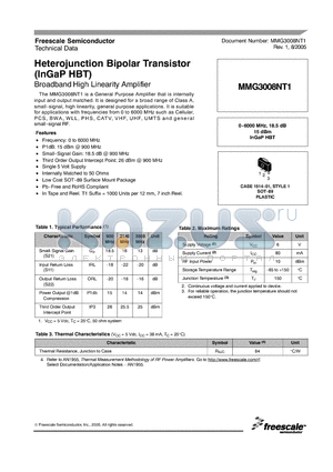 MMG3008NT1 datasheet - Heterojunction Bipolar Transistor(InGaP HBT)