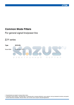 ZJY51R5-2P-01 datasheet - Common Moder Filters For General Sinal Line / Power Line