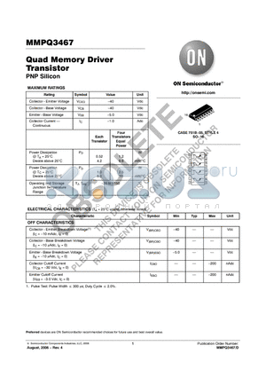 MMPQ3467 datasheet - Quad Memory Driver Transistor PNP Silicon