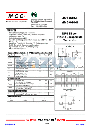 MMS9018-L datasheet - NPN Silicon Plastic-Encapsulate Transistor