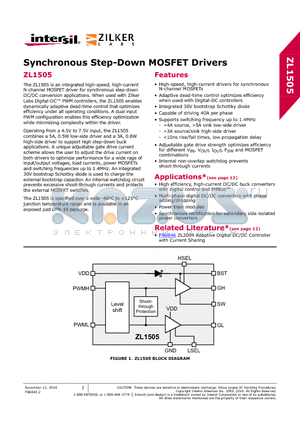 ZL1505ALNNT6 datasheet - Synchronous Step-Down MOSFET Drivers