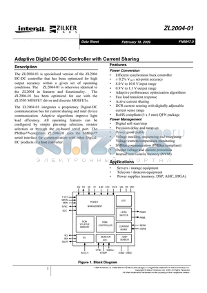 ZL2004ALNNT-01 datasheet - Adaptive Digital DC-DC Controller with Current Sharing