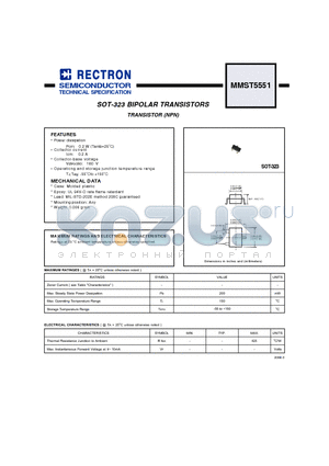 MMST5551 datasheet - SOT-323 BIPOLAR TRANSISTORS TRANSISTOR (NPN)